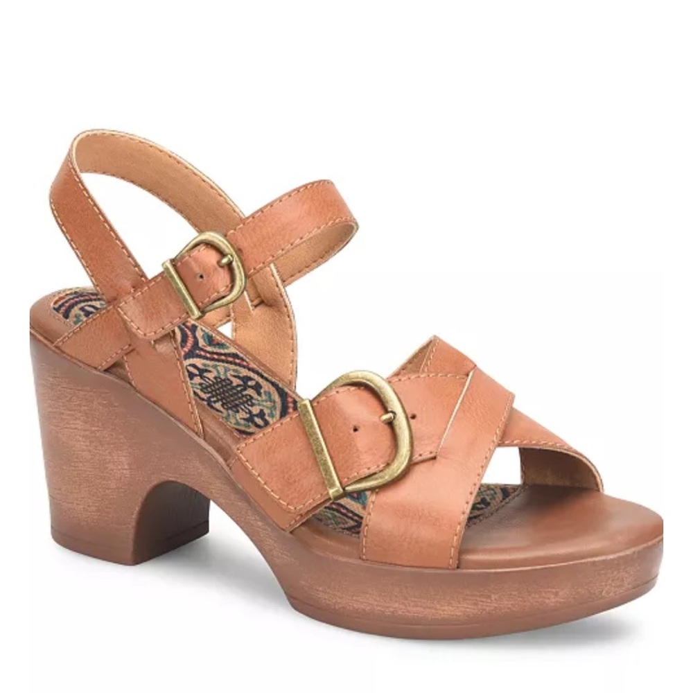 b.o.c. Women's Garnet Comfort Sandal Cognac Brown Tan Ankle Strap Wedge Heel 9M
